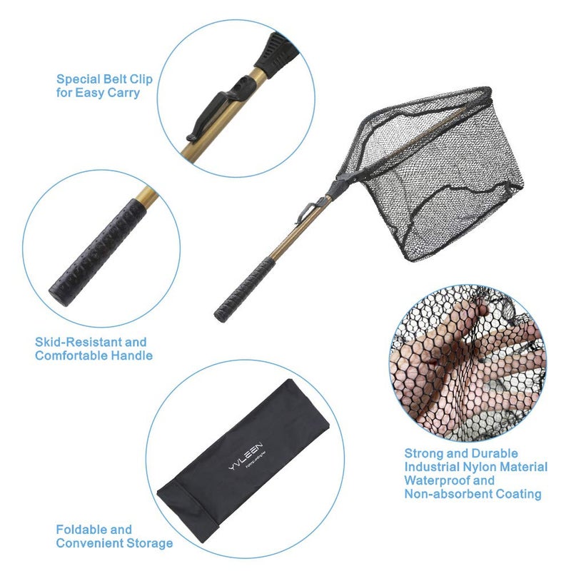 YVLEEN Folding Fishing Net - Foldable Fish Landing Net Robust Aluminum Telescopic Pole Handle and Nylon Mesh 16inch Hoop Size - Image 2